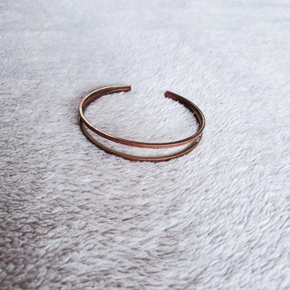 adjustable rose gold cuff double-ring metal bangle bracelet💫